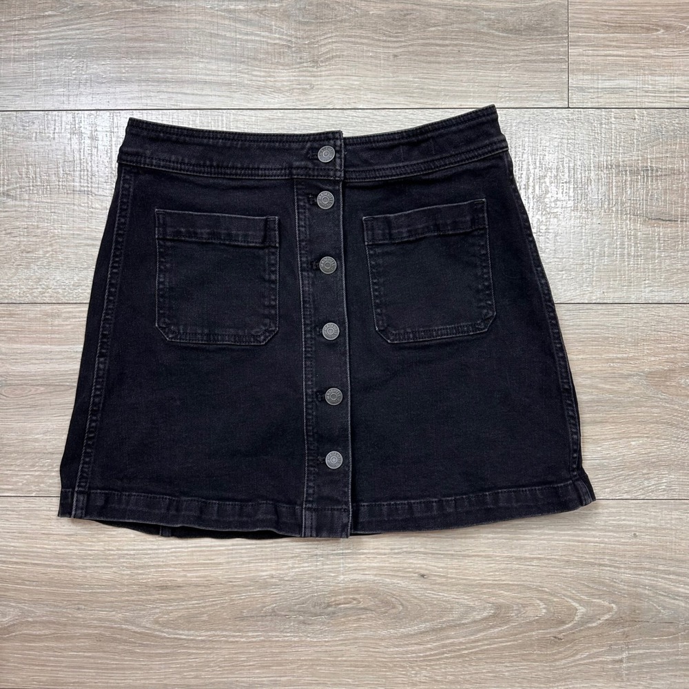 Madewell Black Denim A-Line Mini Skirt Stretch Patch Pocket Women's 6 Small - Picture 3 of 6